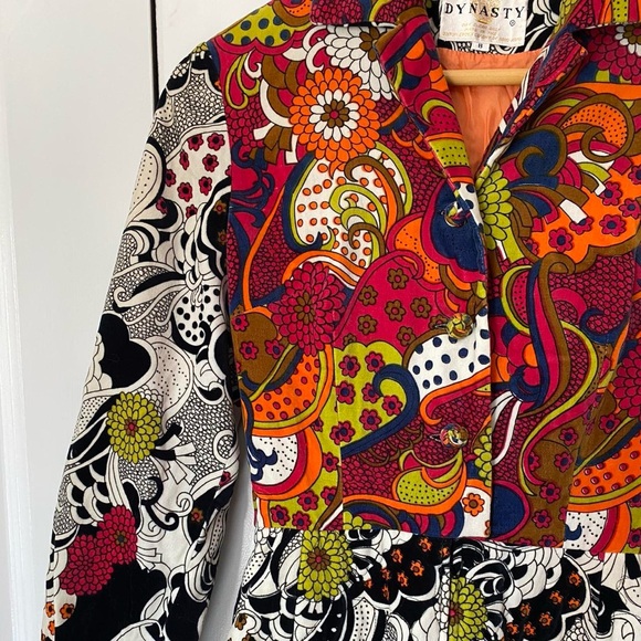 Vintage 60s 70s Jumpsuit Quilted Velvet Psychedelic Paisley Print Extra Small - Picture 3 of 7